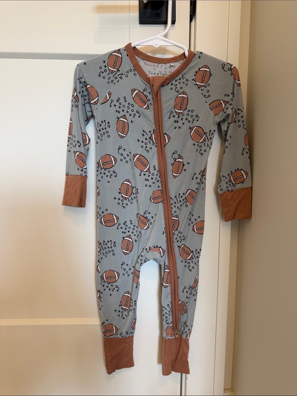 Toddler Football-Print Zip-Up Footie Romper